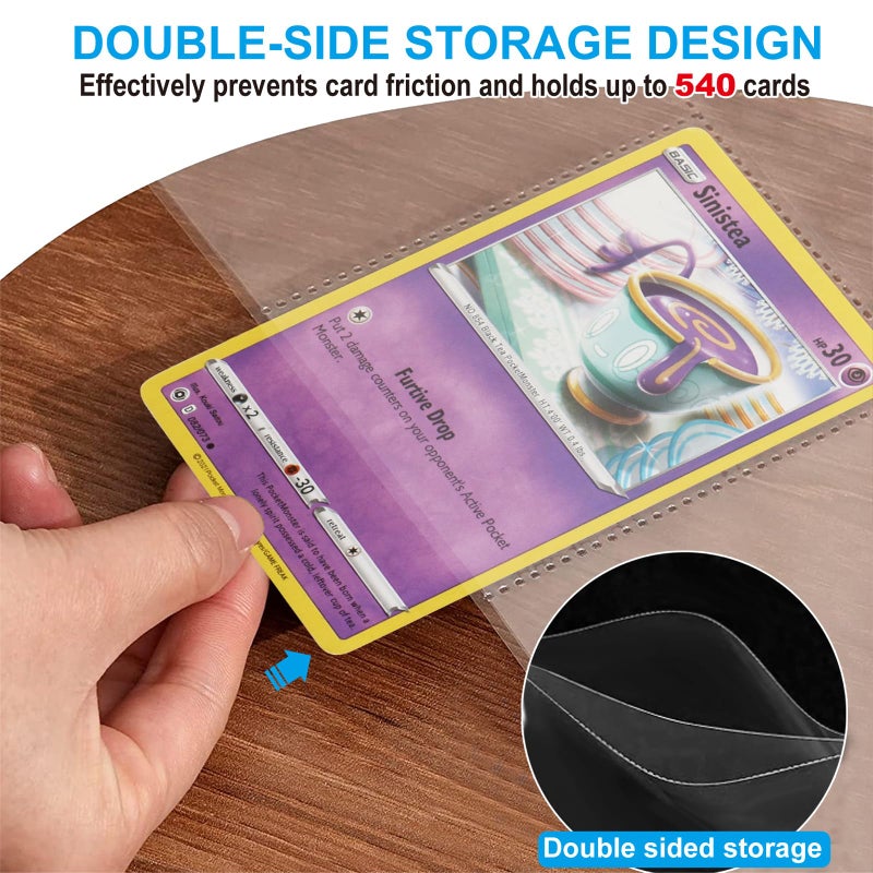ABLY 540 Pockets Double-Sided Trading Card Pages Sleeves 9-Pocket Clear Plastic Game Card Protectors for Skylanders, Pokemon, Baseball Cards and More, Fit 3 Ring Binder (30 Pages) - Image 2